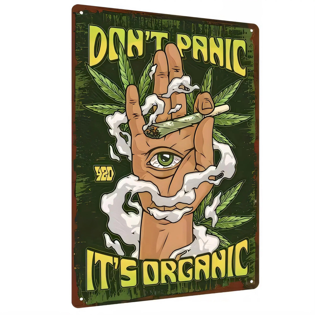 plaque decorative main feuilles cannabis texte don't panic it's organic deco murale feuilles verte