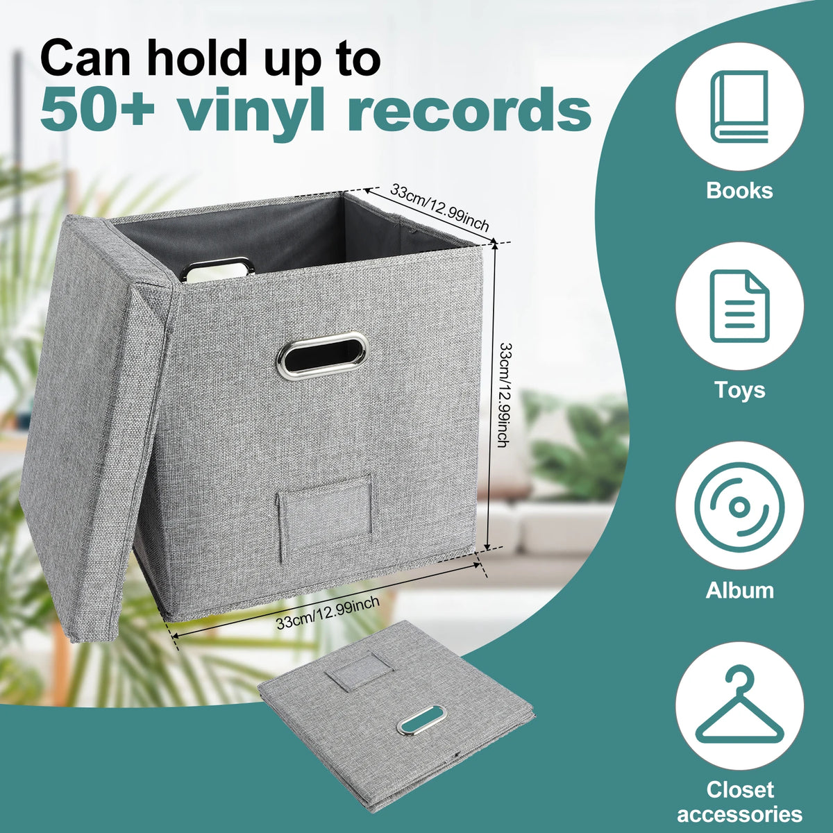 boîtes rangement vinyles moderne 33cm pièces noir poignées fermeture scratch respectueux environnement