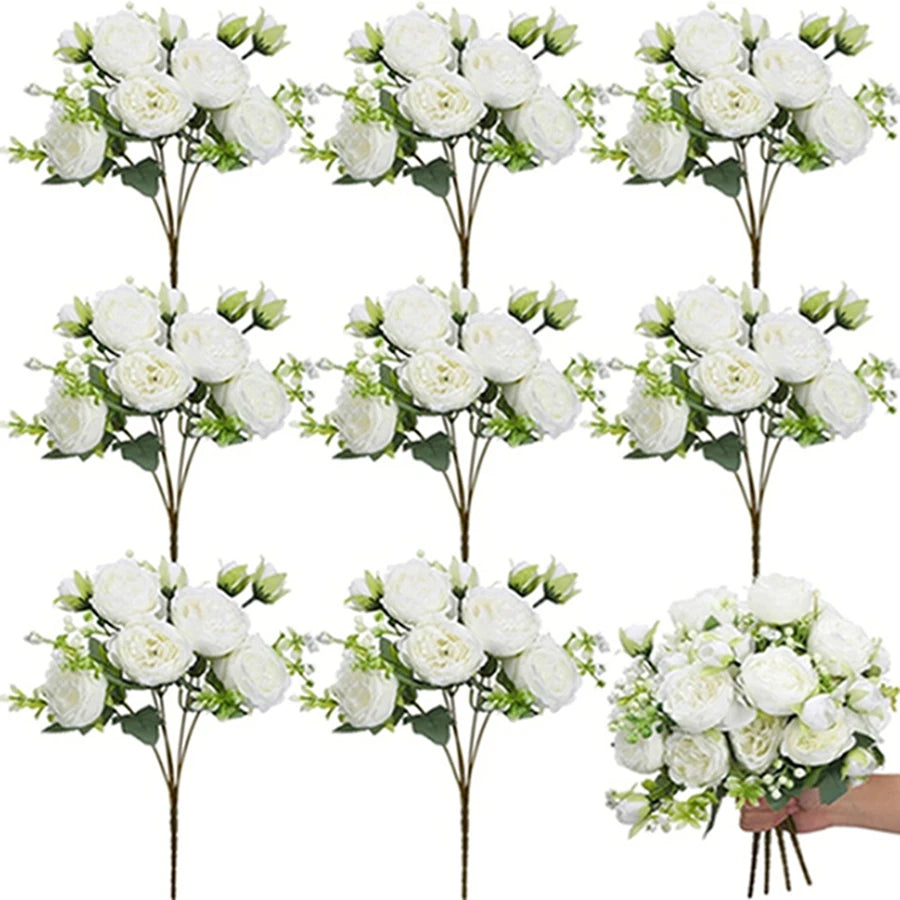 décoration intérieure bouquet fleurs artificielles roses feuilles romantique blanc rose vert mariage anniversaire