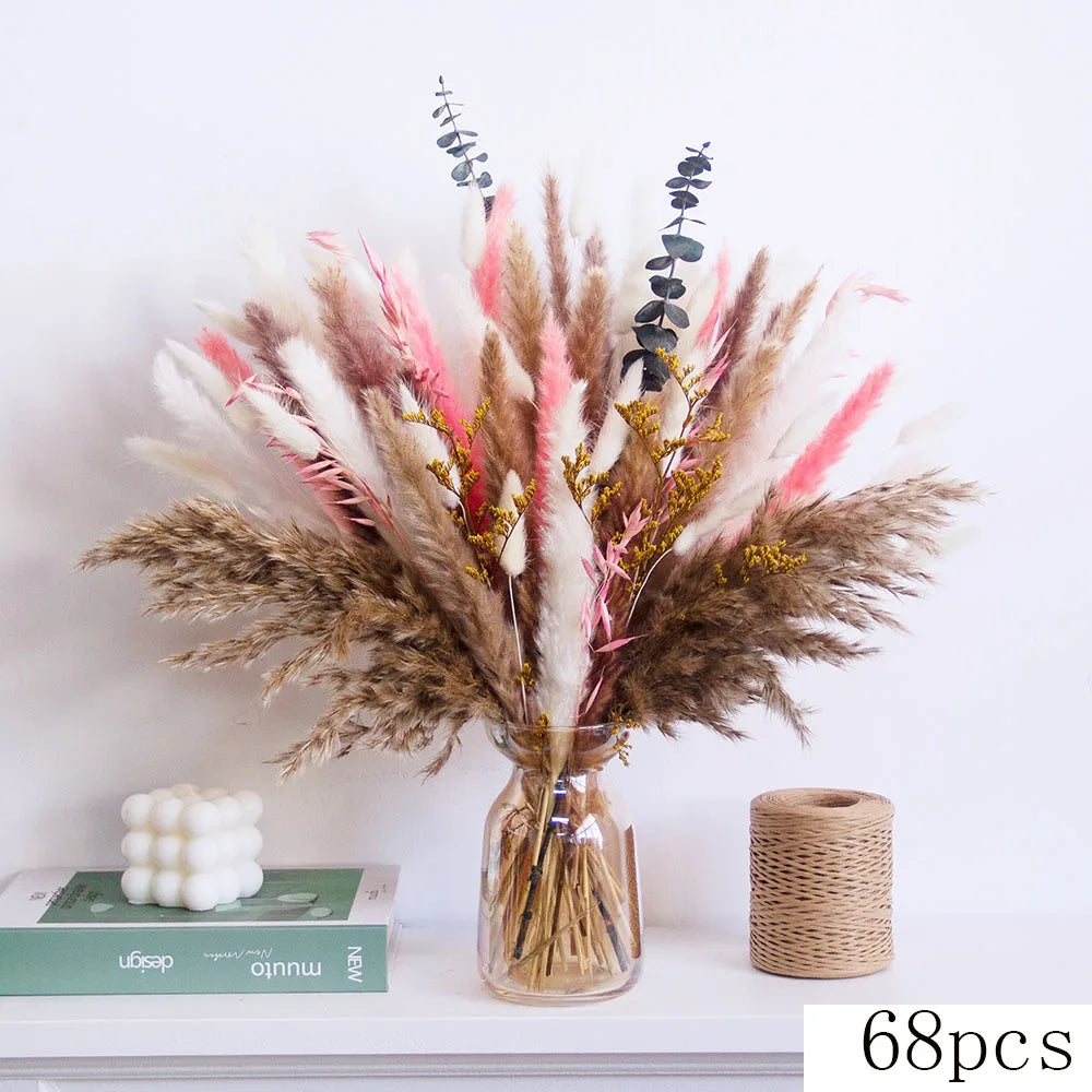 bouquet fleurs séchées naturelles roses herbe pampa décoration maison anniversaire mariage Bohème rustic