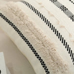 coussin carré boho noir blanc motif géométrique tassel polyester amovible lavable