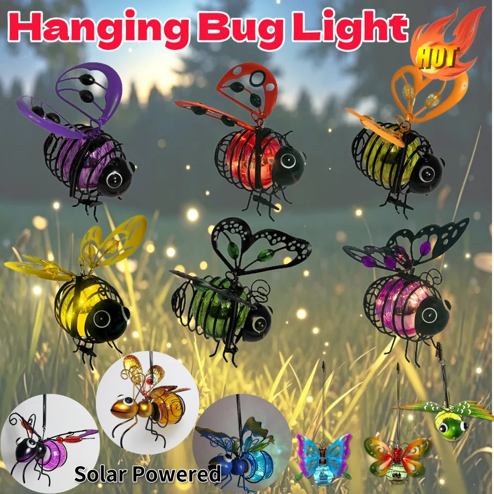 lumière solaire suspendue insectes métal verre violet rouge orange jaune verte moderne créativeextérieur patio