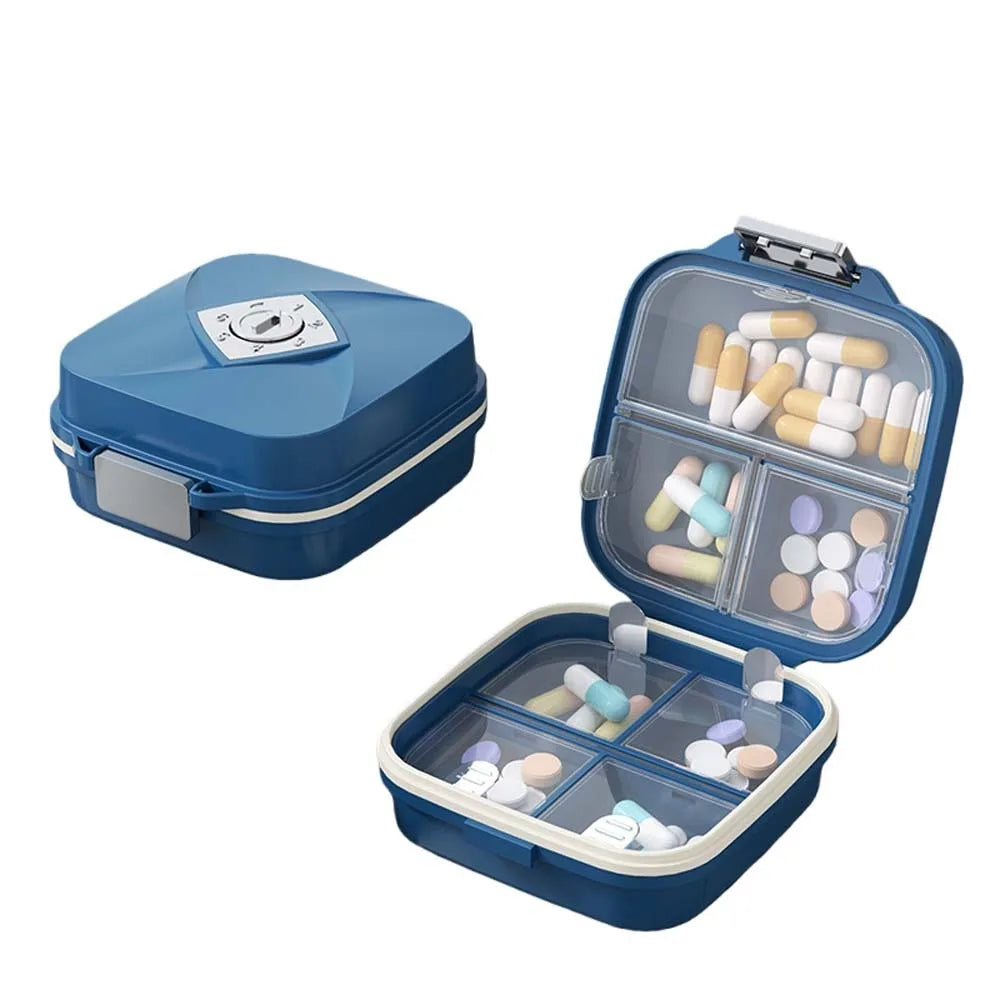 boîte pilules hermétique transparente moderne clips noir beige bleu qualité alimentaire