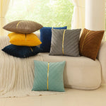 housses coussins décoratifs velours plis verticaux bleu foncé jaune gris modernes opaques 45x45cm