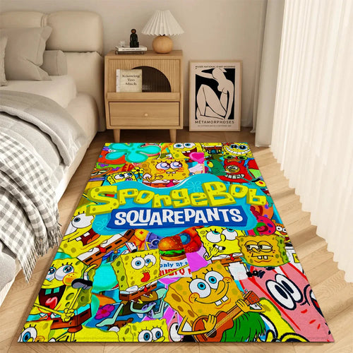 tapis sol chambre enfant motif dessin animé personnage spongebob bleu jaune vert rouge