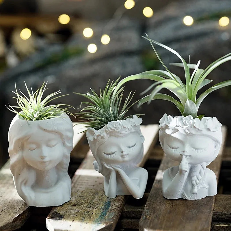 pots plantes forme buste féminin sculptures visages cheveux couronnes mains art classique 10cm 7cm