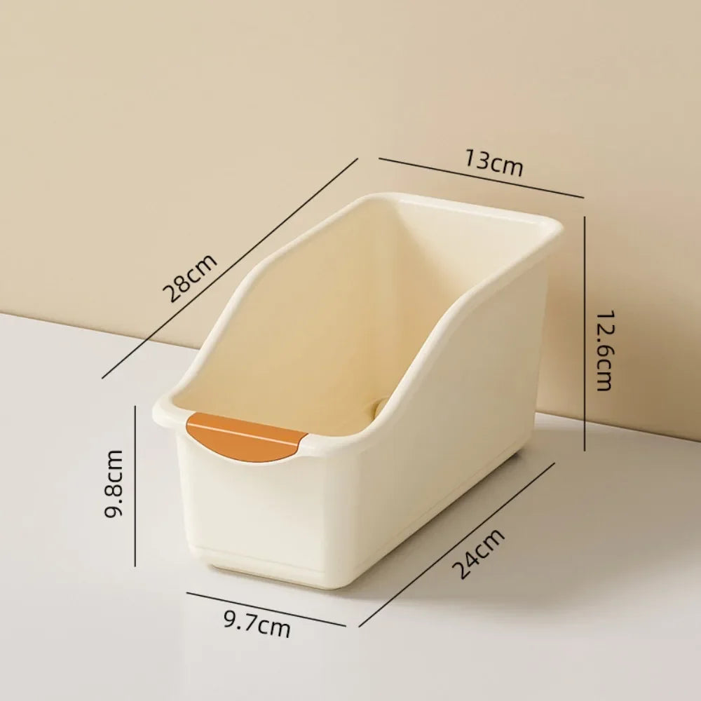 organisateur rangement moderne boîte tri plastique empilable compartiments multifonctionnels beige gris clair poignées bois
