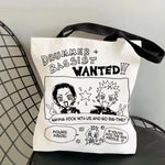 sac main blanc dessins humoristiques messages modernes réutilisable toile 16x40cm