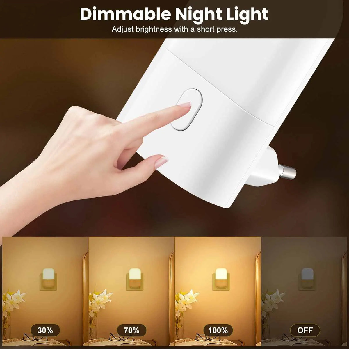 veilleuse nuit led capteur lumière réglable blanc chaud moderne adhésif prise eu sensor dusk