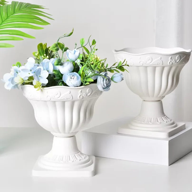 cache pot blanc rayures verticales classique balcon décoration porche fleuri porcelaine haute qualitéextérieur decoration