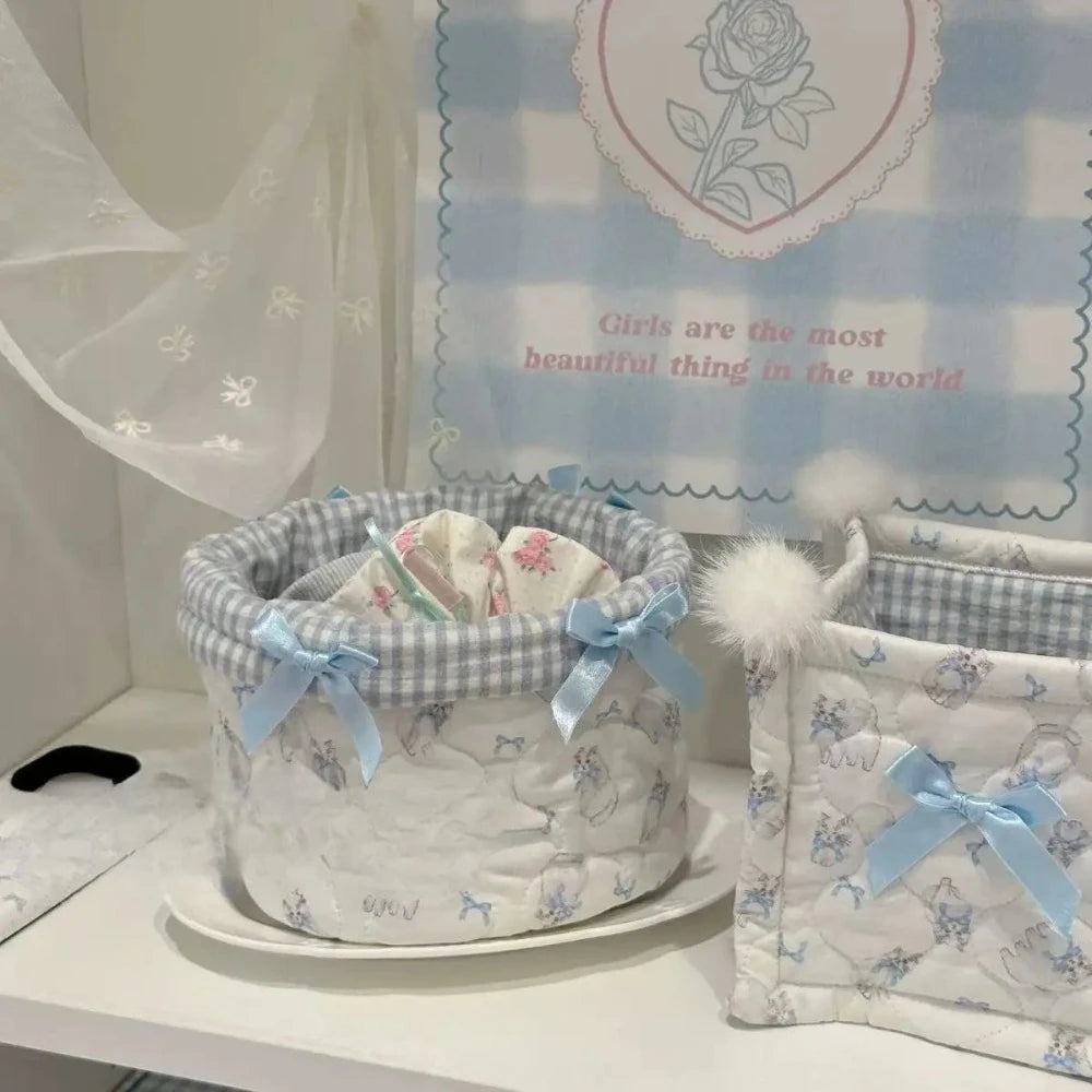 panier rangement coton pliable blanc bleu imprimé animaux utilisation multiple organisation cadeaux