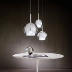suspension lumineuse moderne chrome noir blanc sphères polies câbles suspendus ampoules incluses