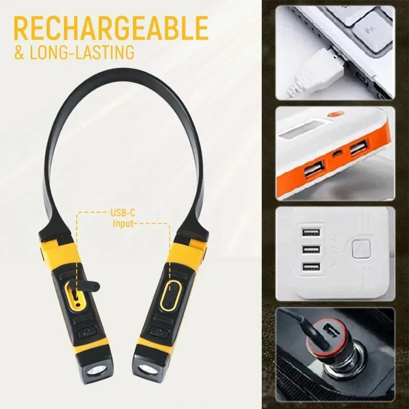 lampe torchon rechargeable jaune noir mode fixation bande ajustable longue durée éclairage extérieur course