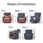 Housse fauteuil inclinable bleu noir gris jacinquée extensible moderne poche adhésif lavage machine