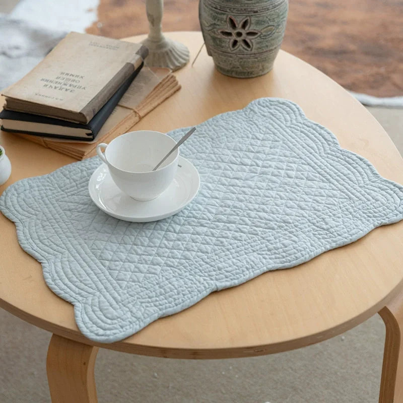 tapis table rectangle bleu marine quilté géométrique respectueux environnement 18x13 inches