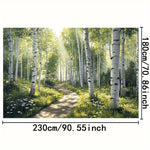 panneau mural forêt chemin naturel arbres blancs herbe verte fleurs chambre salon decoration polyester