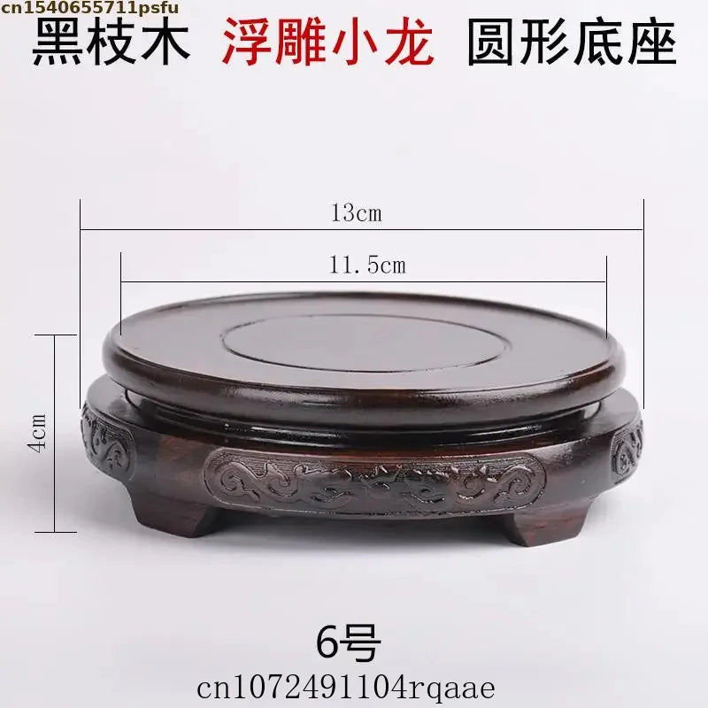 base bois sculptée décoration florale dragons marron artisanale traditionnelle stand objet maison