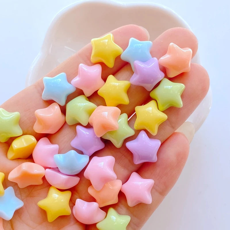 decoratives resine forme coeur etoile fleur couleurs vert jaune rose blanc bleu violet 11mm