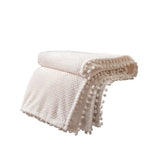 couverture tricotée polyester blanc motif pompons douce hiver décoration chambre coucher