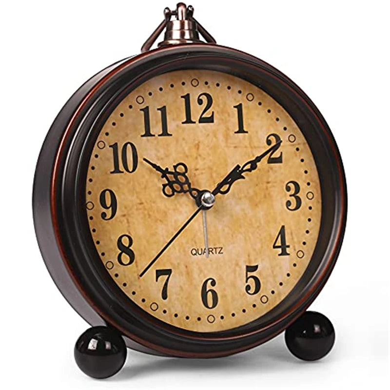 horloge table vintage métal noir bronze aiguille quartz transparent classique super silencieuse chambre