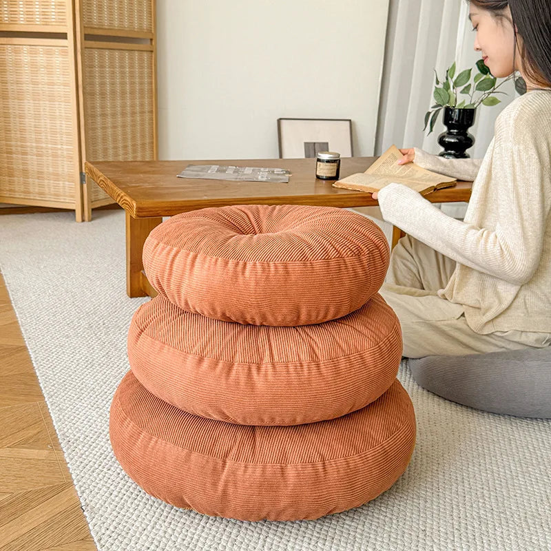 coussin rond moderne corduroy gris orange blanc doux extérieur sol lombaire câlin