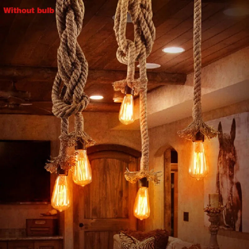 lampe suspendue corde tressée vintage marron clair boules finition chambre principale led flux lumineux