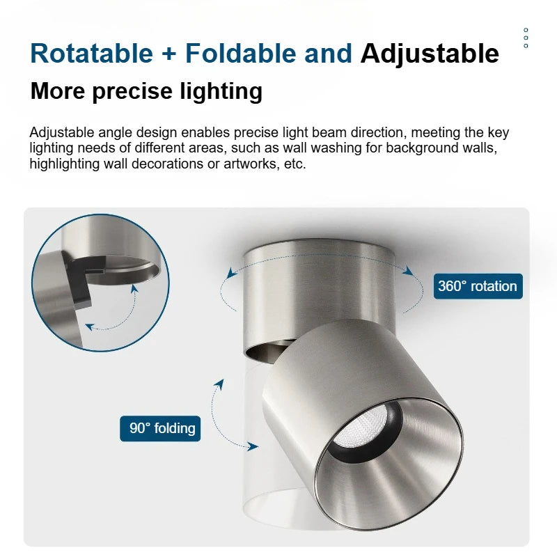 Spot LED moderne aluminium argenté angle réglable pliable protection yeux 90 260V