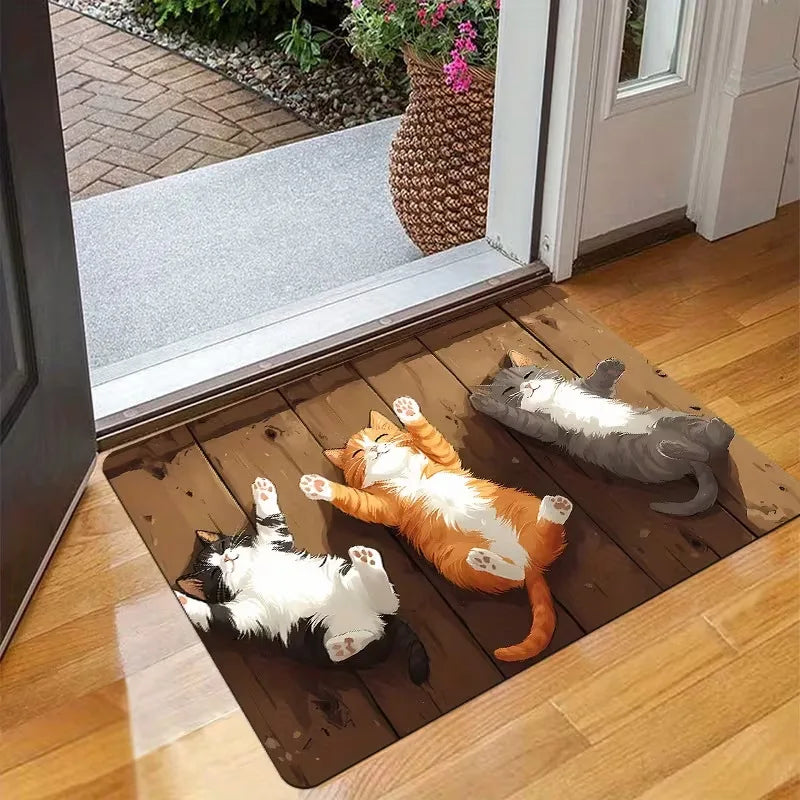 tapis sol entrée moderne motif chat endormi antidérapant décoration maison salon gris orange