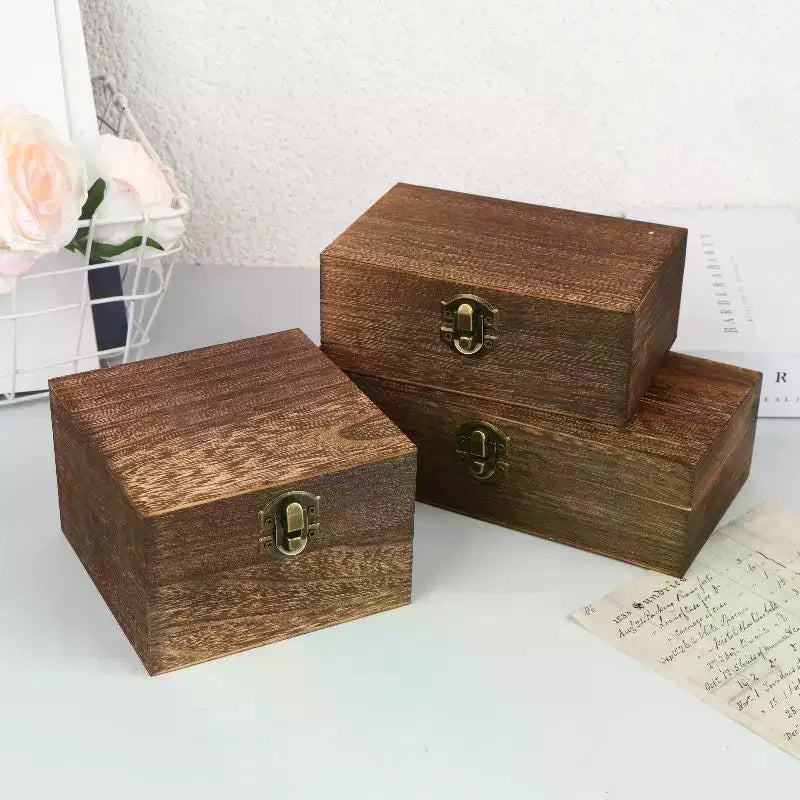 boîtes bijoux marron foncé texture bois vintage cadenas opaques rangement artisanat emballage cadeau fait