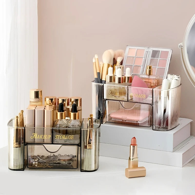 boîtes rangement maquillage accessoires transparentes modernes minimalistes brosse palette ruban adhésif étui