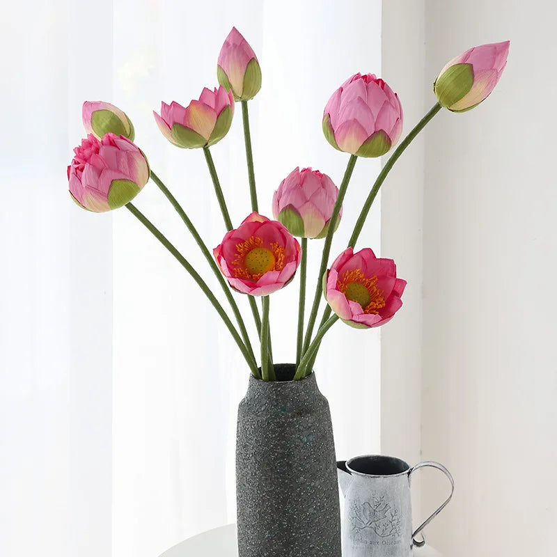 fleur lotus artificielle grande branche rose verte décoration mariage salon vase maison moderne