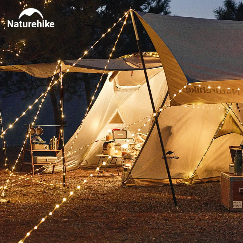 guirlande lumineuse camping 10m ip44 étanche jaunes sac tissu naturehike tente chaise pliante verre