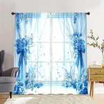 rideaux bleu clair fleurs modernes deux pièces polyester transparents chambre salon