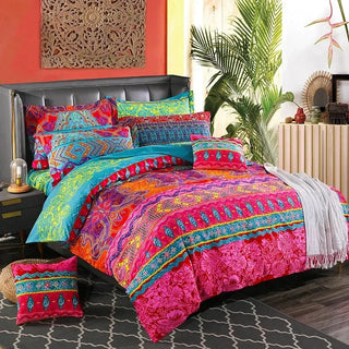 Housse de couette bohème rouge avec 2 taies d'oreiller - Décoration ethnique pour chambre