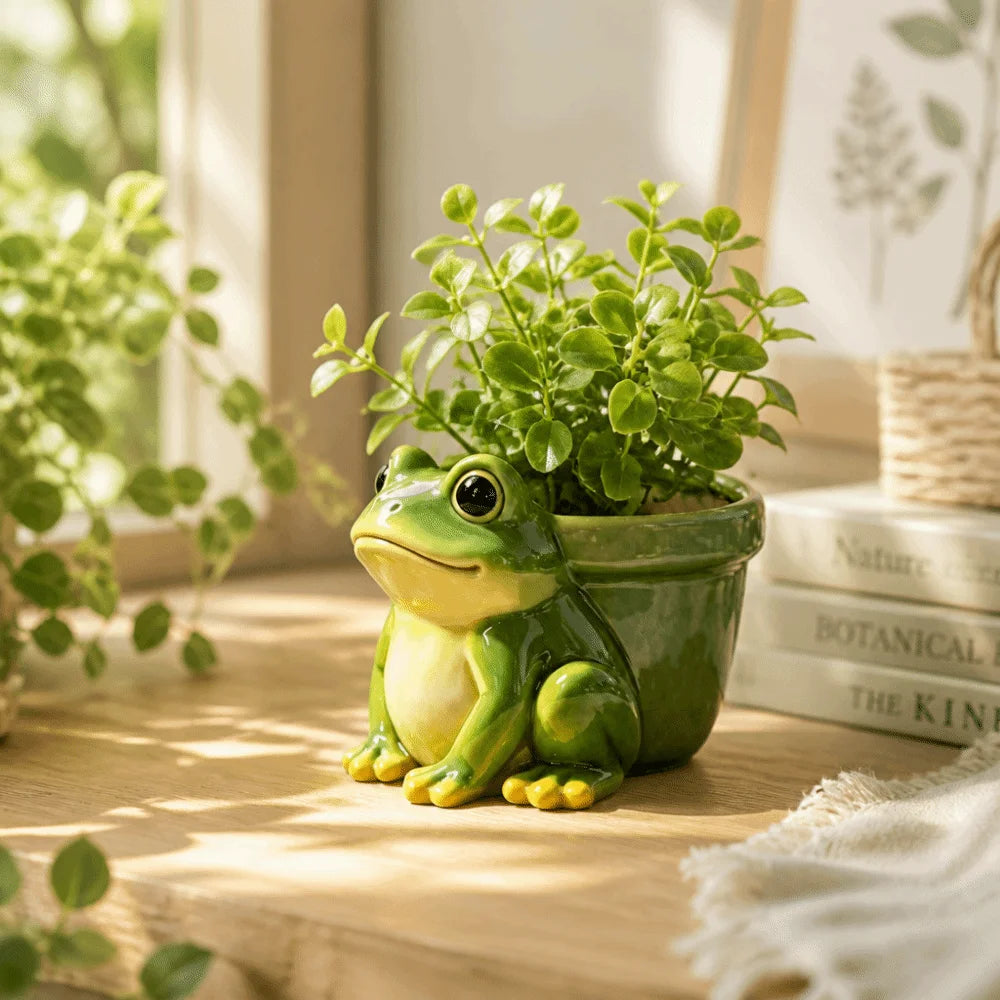 pot fleurs forme grenouille vert jaune succulentes décoration jardin animalier champêtre