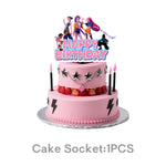 kit décoration anniversaire fille personnages dessin animé assiettes gobelets serviettes nappe guirlande rose violet
