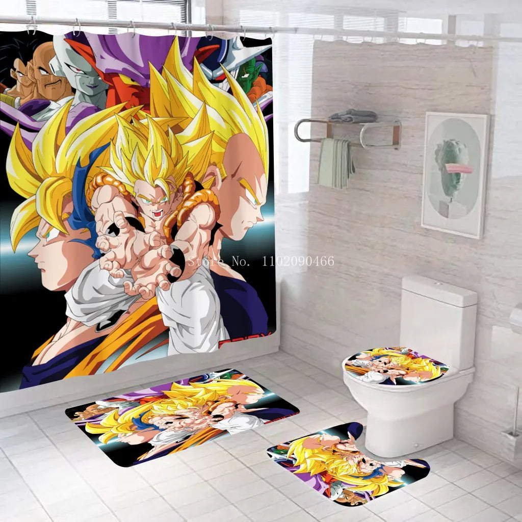 rideau douche tapis bain dragon ball personnages mangas moderne multicolore polyester