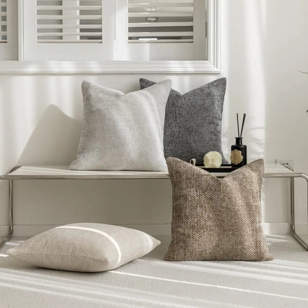 housses coussin décoratives polyester beige gris contemporaines simples maison neutres