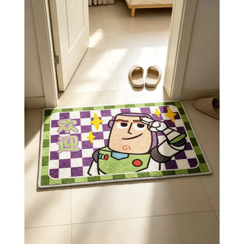tapis toy story pois noirs carreaux bordure personnages textes salle bain chambre enfant absorbant