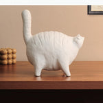 statuette chat blanc brun terre cuite texture rugueuse moderne minimaliste