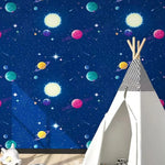papier peint auto adhésif motif planètes bleu nuit blanc moderne chambre enfant salon