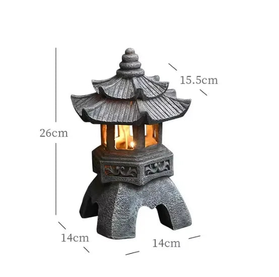 lanterne traditionnelle gris texture granitée détails sculptés japonais lampe led base graniteextérieur jardin
