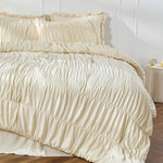ensemble linge lit bohème crème texturé plis bord festonné couette taies oreiller romantique chambre