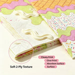 serviettes papier motifs desserts pliées rose vert jaune blanc festives anniversaire enfants transparentes