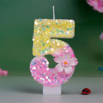 bougies numériques paillettes fleur relief anniversaire enfant décoratives jaune rose blanches