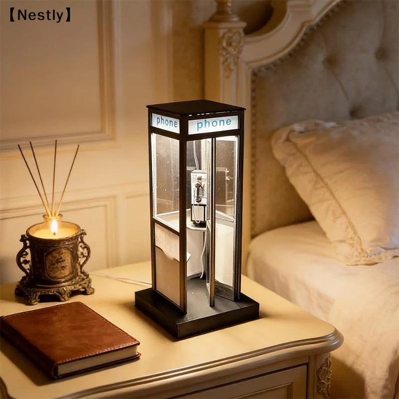 veilleuse rétro cabine téléphonique miniature téléphone led noire blanche transparente vintage