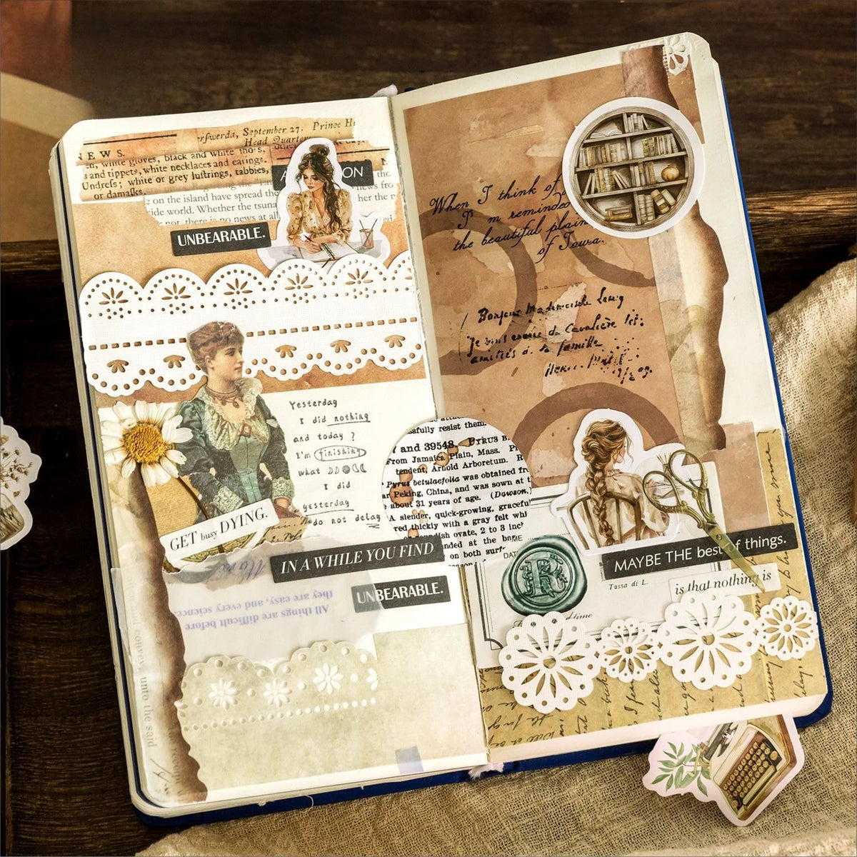 autocollants vintage animaux fleurs cartoonaux réalistes opaques adhésifs couleurjaunebeigerosevertbleumarron journal créatif loisirs