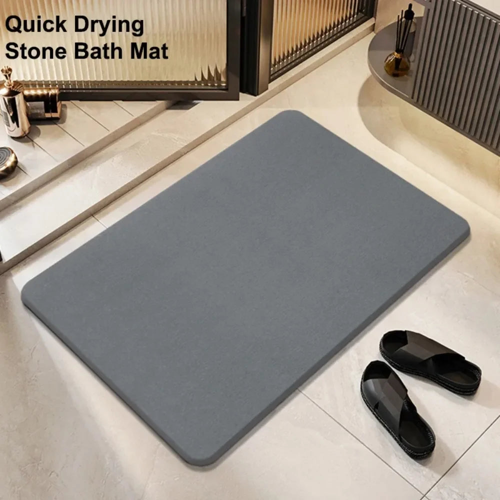 tapis bain pierre diatomite moderne gris légerement rugueux respectueux environnement rapide absorption antidérapant