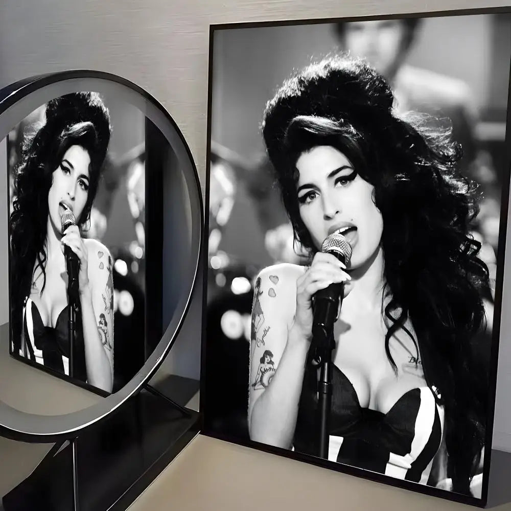 affiches aamy winehouse noir blanc cadres muraux decoration classique facile chambre college moderne pvc