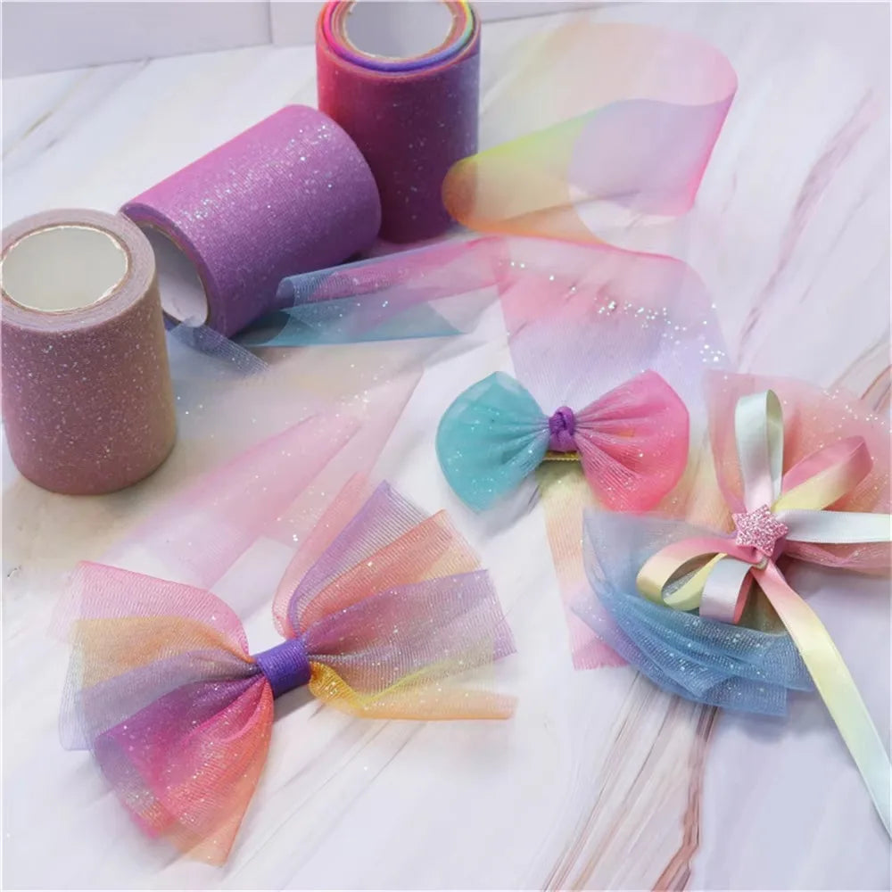rubans tulle pailletés or rose bleu blanc brillants décoratifs adhésifs 10yards 15cm